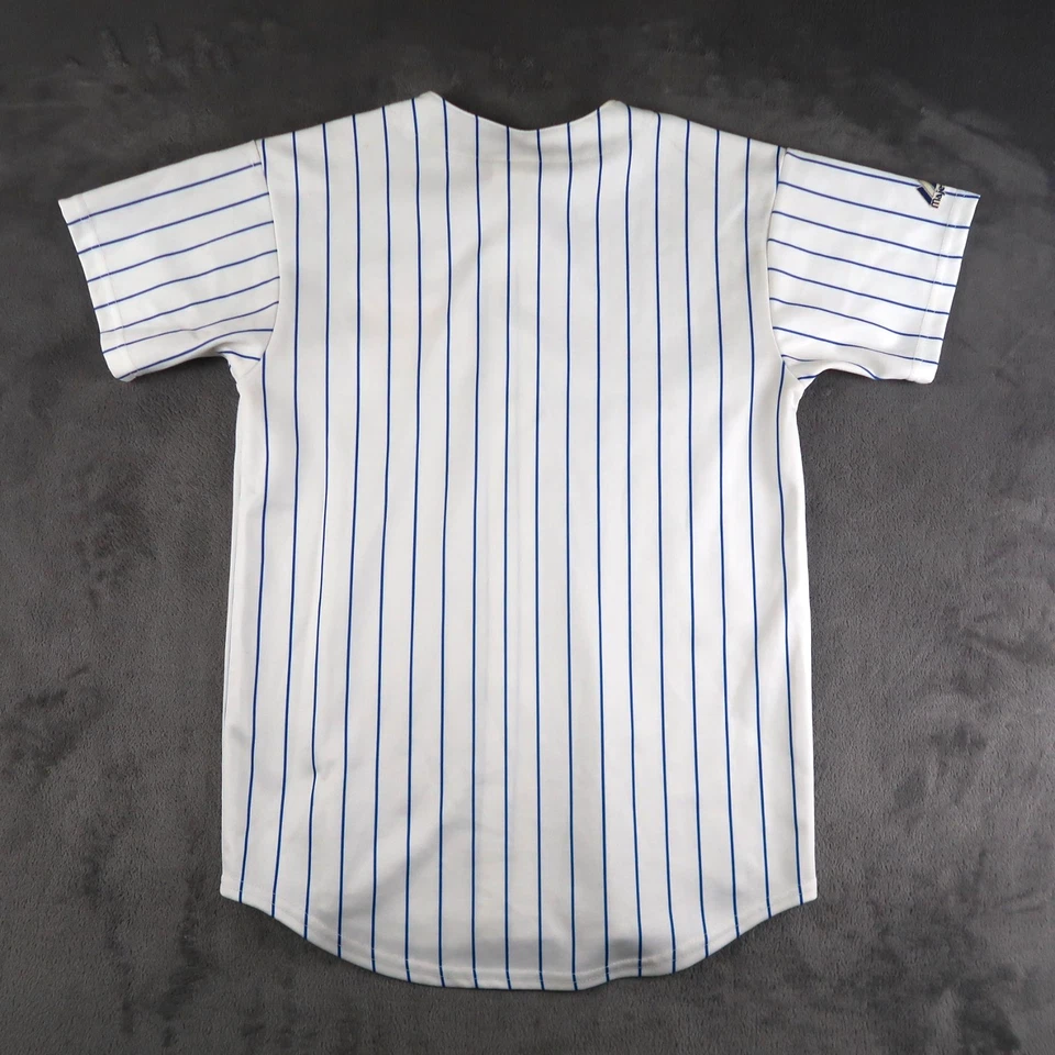 Vtg 90s Chicago Cubs Jersey Majestic MLB Baseball XL Youth Striped Blank Button - Image 2 of 4