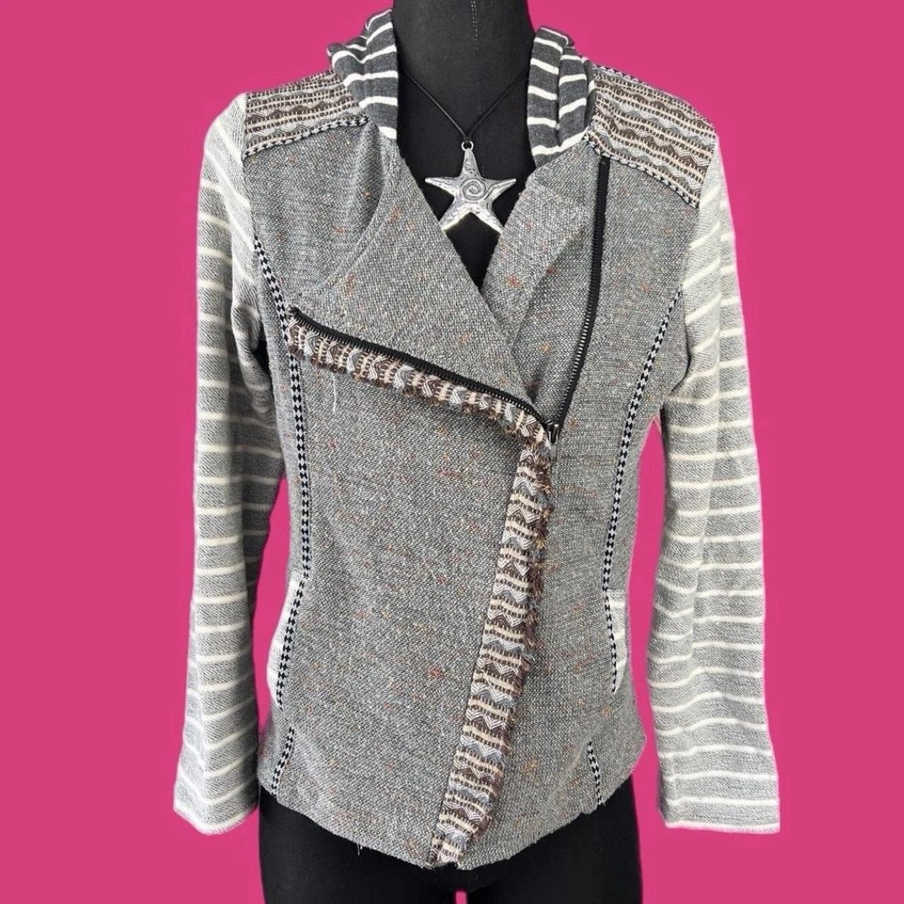 Bke Boho Tapestry Zip-up Hooded Jacket Women’s Size Large Multicolor