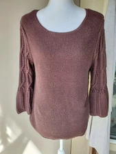 J Jill Sweater Womens Medium Brown Angora Wool Blend Bell Sleeve Cottagecore