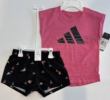 Adidas Little Girls 2 Piece Pink/Black Outfit Size 6 Brand New