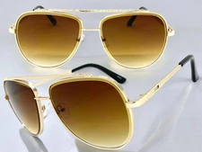 Men's or Women Oversized Classic Vintage Retro Style SUNGLASSES Large Gold Frame