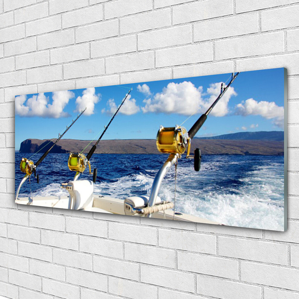 Tableau en verre 125x50 mer et pêche anti-humidité pour cuisine