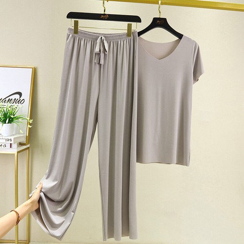 Damen Frauen Kurzarm Lounge Wear Trainingsanzug Set Freizeit Bequem Zweiteiler - Bild 19 von 40