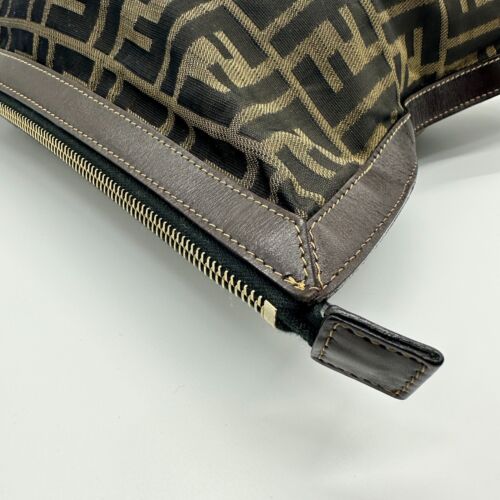 FENDI Zucca Clutch Bag Pouch FF Vintage Canvas Nylon Brown Purse Authentic!! - Picture 12 of 20