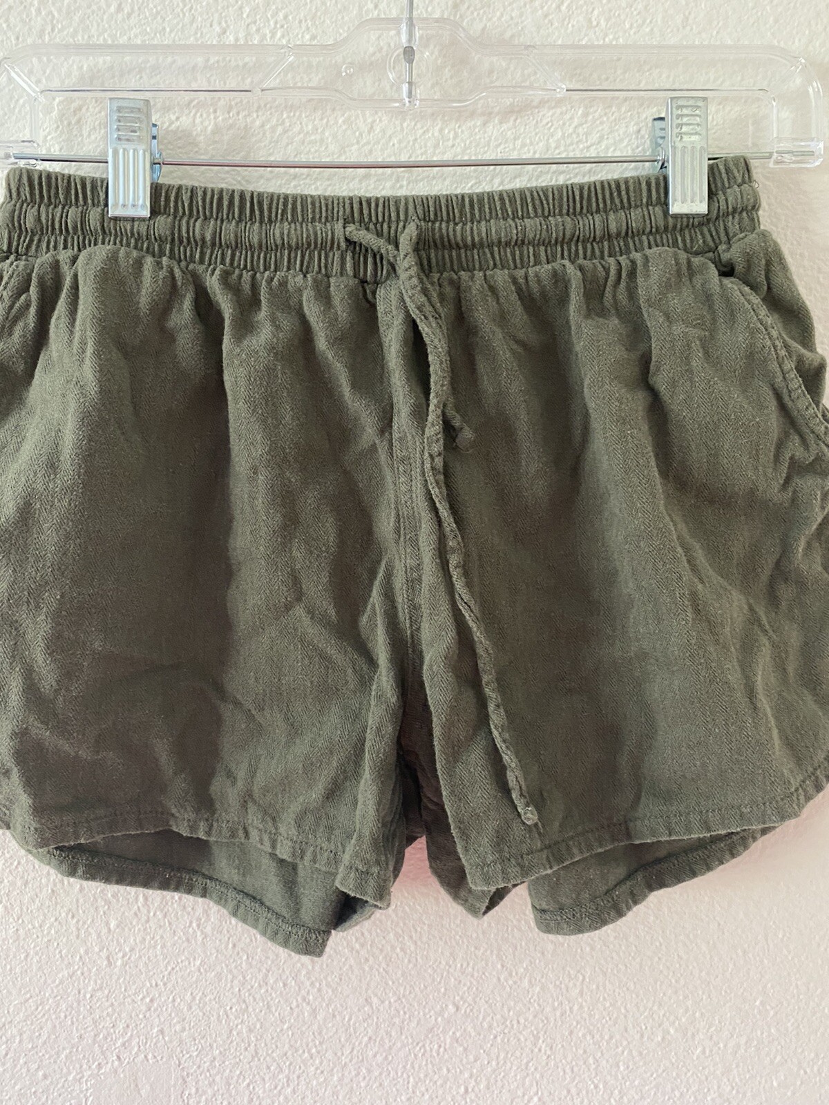 Green Embroidered Linen Shorts