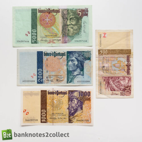 PORTUGAL: Set of 4 Portuguese Escudo Banknotes. - Zdjęcie 1 z 3