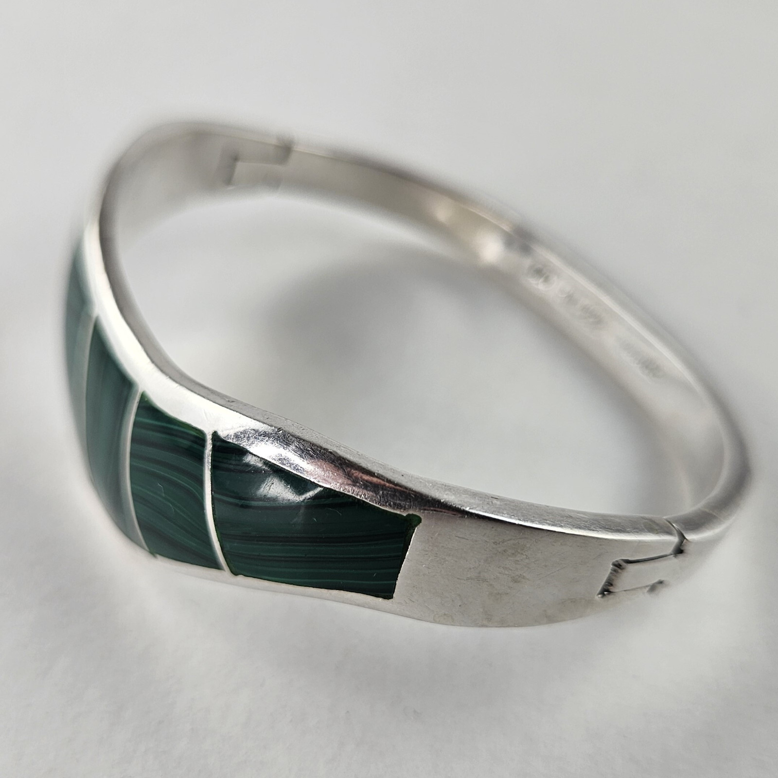 Sterling Silver Hinged Bangle Inlay Malachite Bra… - image 3