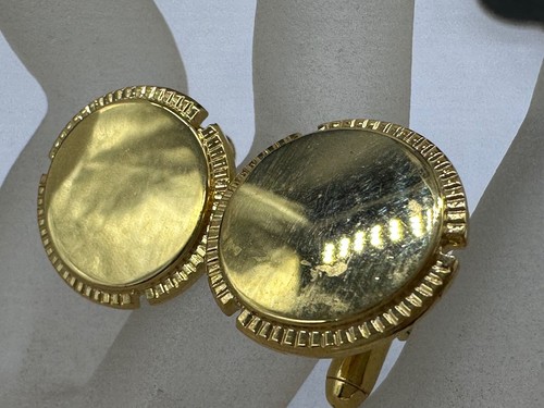 ESTATE GOLD PLATED ROUND ART DECO MEN WOMEN UNISEX CUFFLINKS - Foto 5 di 6