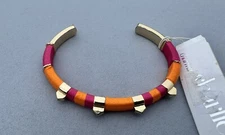 Charming Charlie Goldtone Dark Pink Orange Thread Wrap Friendship Cuff Bracelet