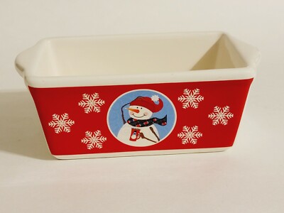 Unbranded Christmas Holiday Mini Loaf Dish Ceramic Snowman and Snowflakes 