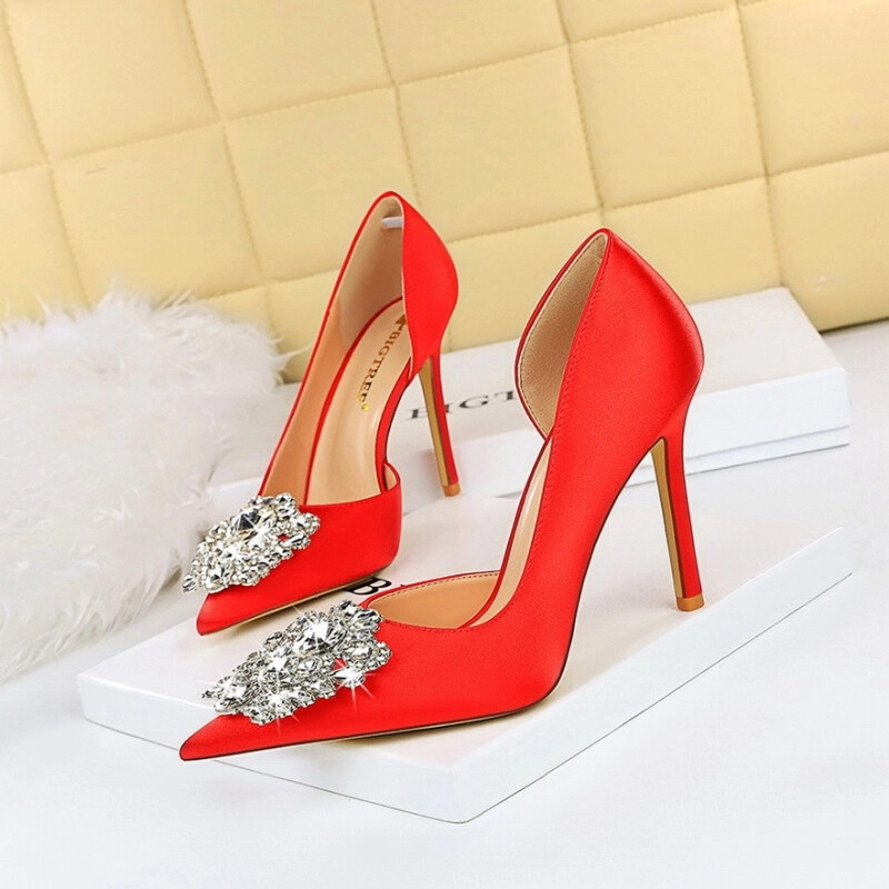 Zapatos de Salón Zapatos Joya Talón 10.5 CM Rojo Pedrería Piel Sintético 74308
