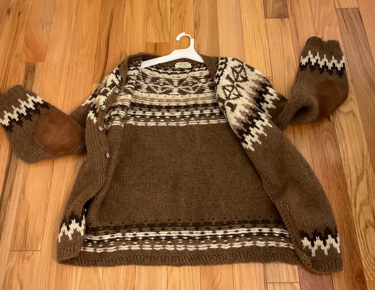 ニット・セーター IONSEOUL Icelandic Cardigan (3color) JE805 Vintage Icelandic Pure Wool Chunky Sweater Cardigan Brown