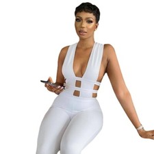 Women's Solid Trousers Cut-out Panels High Waist Hip Lifts Fashion Jumpsuits