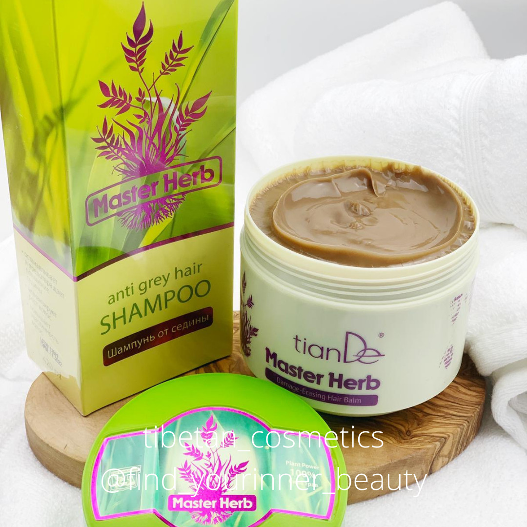 Tiande Champú Anti Canas y Bálsamo Cabello Borrador de Daños Set Master Herb