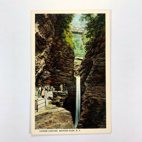 Postcard New York Watkins Glen NY Cavern Cascade 1930s Unposted White