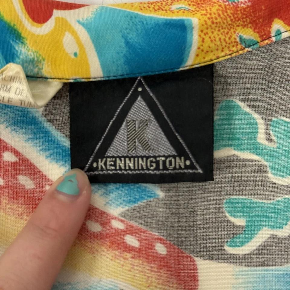 Vtg 80’s Kennington Neon RAINBOW Tropical FISH Ocean Life Rayon Hawaiian Shirt L - Image 4 of 4