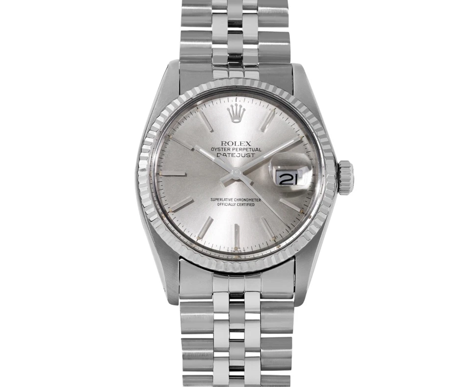 Rolex Quickset 36 mm acero inoxidable índice plateado bisel estriado Jubilee Datejust Foto 2 de 4