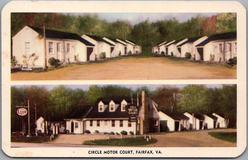 FAIRFAX Virginia Postcard "CIRCLE MOTOR COURT" / ESSO Gas Station / Motel 1950 eBay