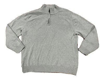 LL Bean Cotton Knit 1/4 Zip Sweater Men's Gray Size 2XL