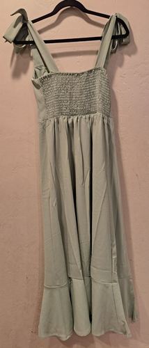 NAMIRATE Kleid MED, quadratischer Ausschnitt Rüschen Sommer Hochzeit Party Brautjungfer, hellgrün - Bild 3 von 4