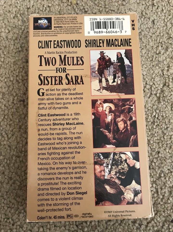 Two Mules for Sister Sara 1962 (VHS, 1992) - Clint Eastwood - Shirley