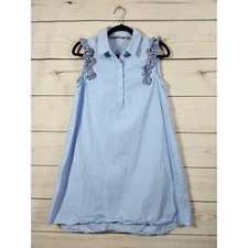 Philosophy Womens Dress Shift Striped Button Front Sleeveless Blue White S