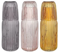 elle decor Ribbed Bedside Water Carafe with Tumbler Set | 39 Oz 4” x 9.5”