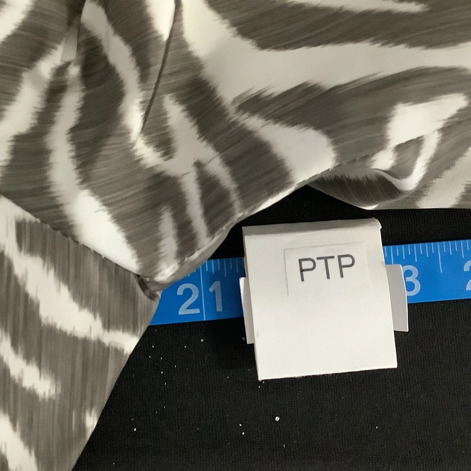 GUESS Impermeable Estampado Cebra Mujer L Blanco Gris Cinturón Abrigo Asimétrico Cremallera Pliegues Foto 4 de 4