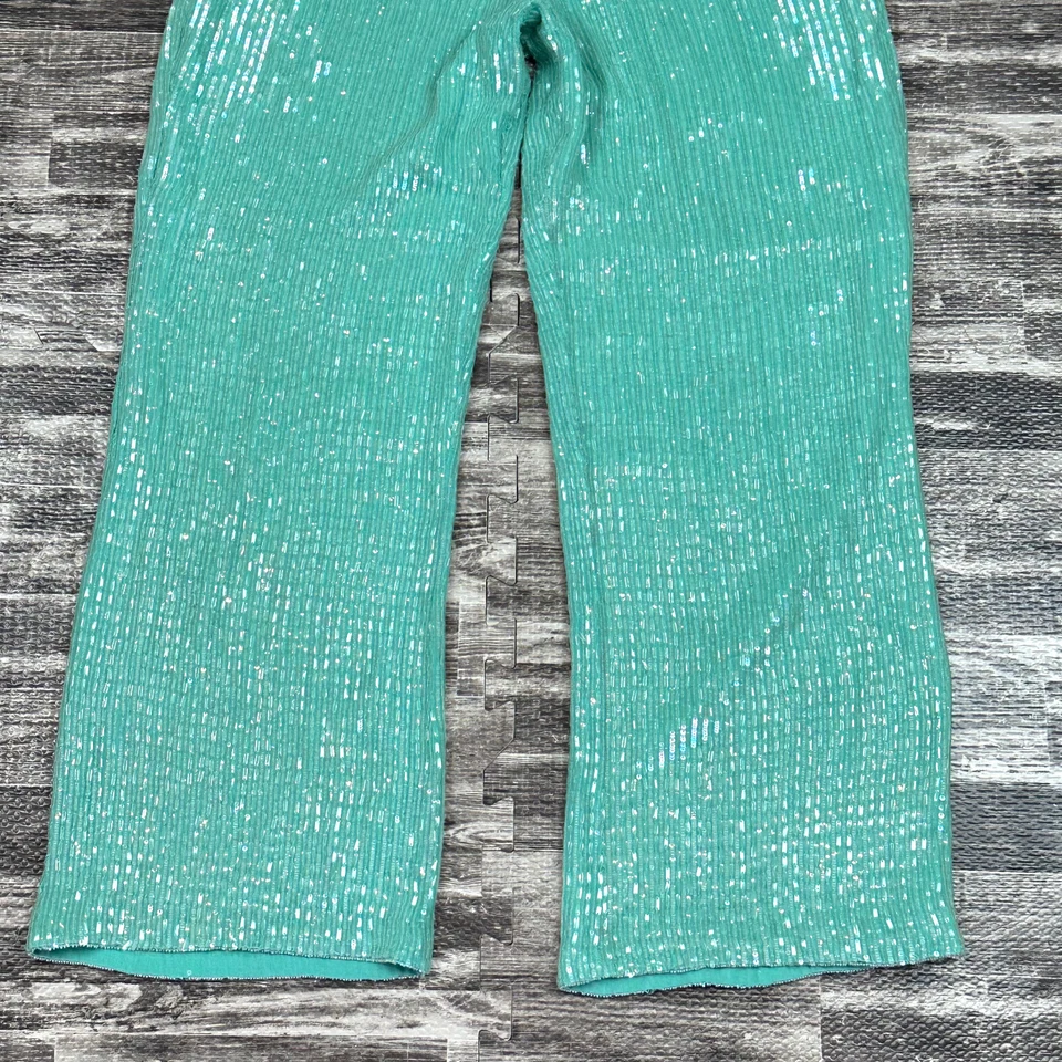 ESCADA Couture Bota Verde Completamente Lentejuelas Pantalones Fluidos Para Mujer Talla 42 EE. UU. 12 ¿DE COLECCIÓN? Foto 3 de 4