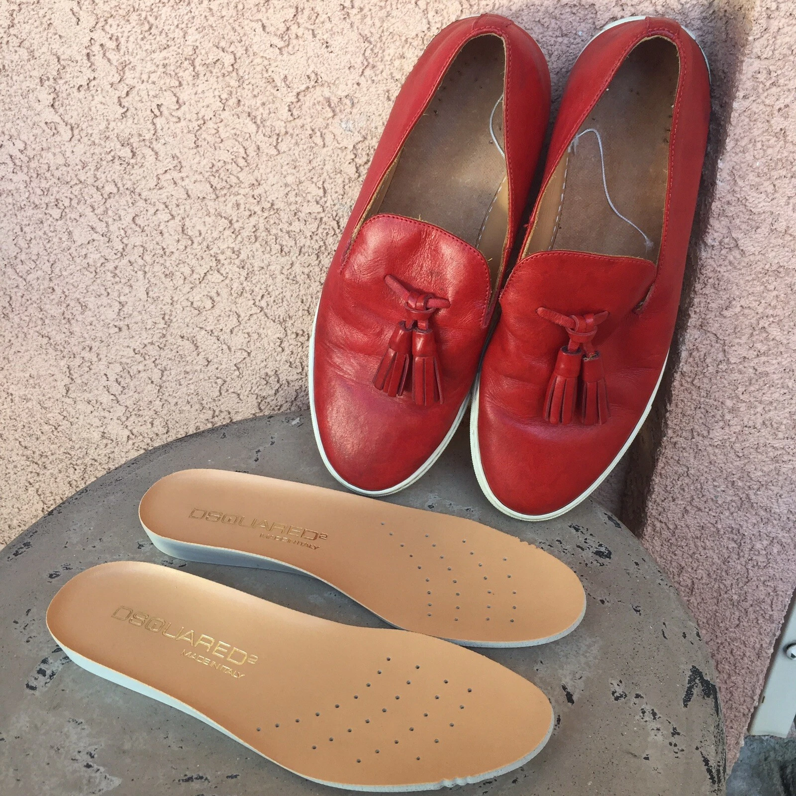 Mocassini da uomo Dsquared2 in pelle taglia 41 US 8 5 rossi slip on nappa kiltie