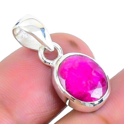 Kaschmir roter Rubin Edelstein massiv Silber Frau Hochzeitstag Anhänger Schmuck