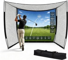 Golf Net Cage 10x8x5.5ft Golf Simulators Hitting Net with Blank Simulator Screen