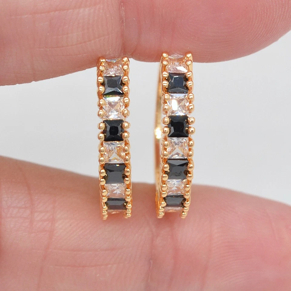 18K Yellow Gold Filled Women White Green Mystic Topaz Hoop Huggie Earrings - Image 3 of 4