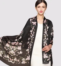 100% Silk mulberry Women Scarf neckerchief Shawl Wrap floral black pink MY135
