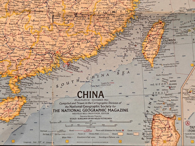1964 Map CHINA Shanghai Beijing Nanjing Hunan Chengdu Guangzhou Hong Kong Fujian