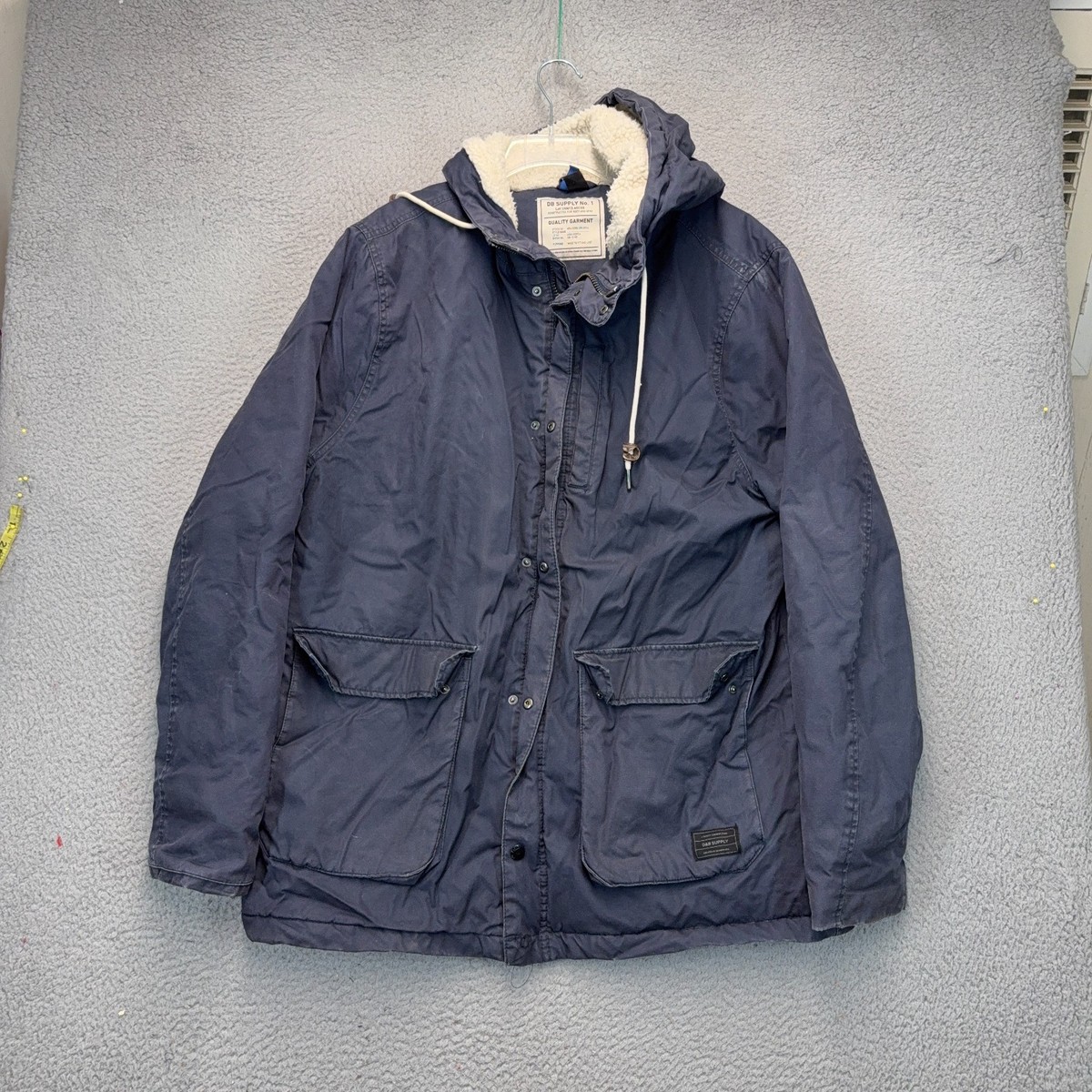 DB Supply No 1 Parka Jacket Mens XL Blue Sherpa Lined Hooded
