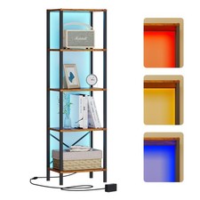 5-Tier Bookshelf, Tall Narrow Bookcase with LED Lights, Book Shelf with Steel...