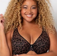 Curvy Couture Sheer Mesh Unlined Underwire Bra Animal Print Size 36DD New