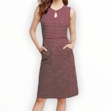 LANDS END Polka Dot Sleeveless Keyhole Sheath Ponte Dress Size 14 Red Blue White
