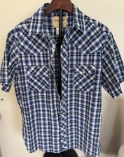 Wrangler Vintage Pearl Snap Short Sleeve Blue Size Large Men s Shirt Western