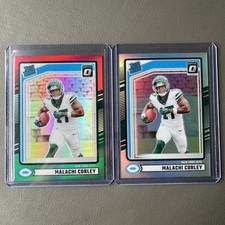 Malachi Corley Red Green & Silver Rated Rookie 2024 Panini Optic New York Jets