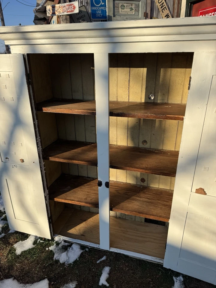 Armario de gelatina de madera primitiva casa de campo despensa gabinete de cocina granja fresco Foto 3 de 4