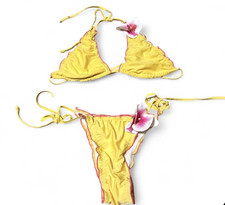 Y2K Tropical Bikini Set Pink  Yellow With Flowers