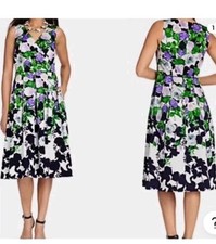 Talbots Oprah Magazine Dress Size 16 Floral Purple Green Fit Flare Lined Party