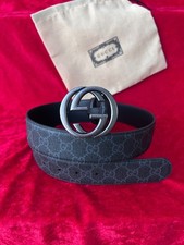 Gucci GG Monogram Supreme Black/Gray Leather Belt Size 90cm/36in NWT