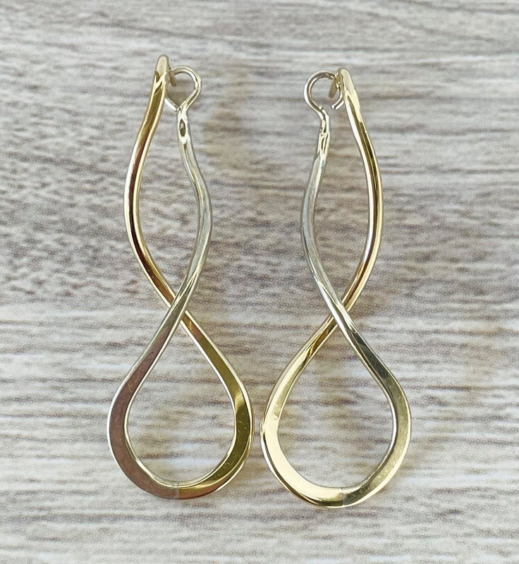 Vintage Ed Levin Sterling Silver 925 & 14k Yellow Gold Endless Braid Earrings