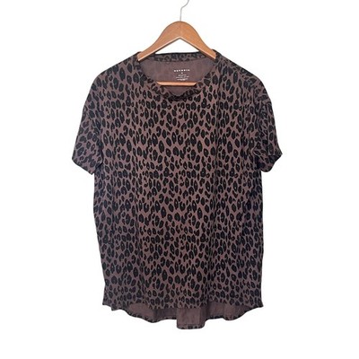 Olympia Activewear Cotton T Shirt Women s Sz Medium Brown Animal Print Leopard