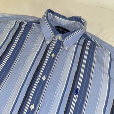Polo Ralph Lauren Shirt Adult XL Blue Striped Long Sleeve Classic Fit Pony Men's