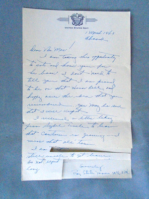 US Navy 1943 letter with censored items cut out