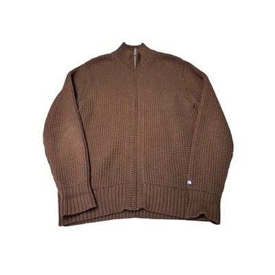 The North Face Mens Brown Waffle Knit Full Zip Sweater Long Sleeve Size L